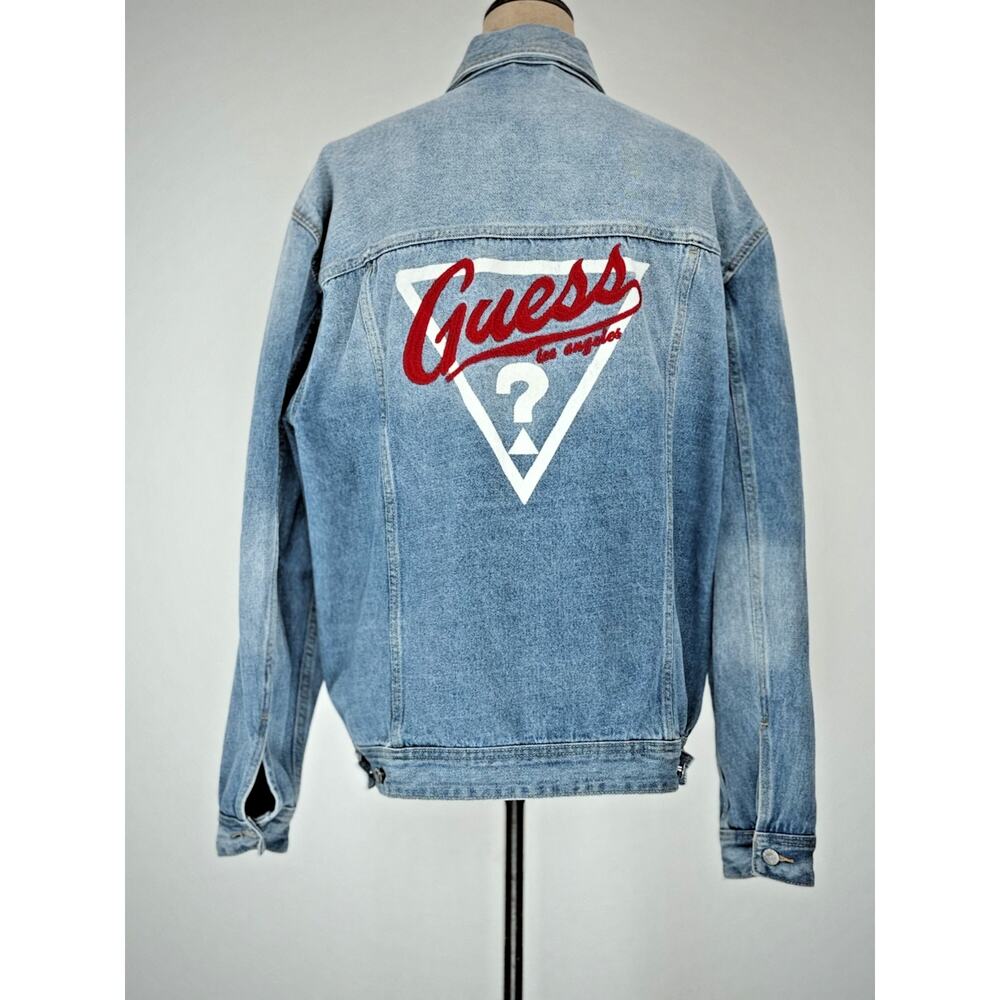 Guess Light Blue Denim Jacket with Red & White Logo